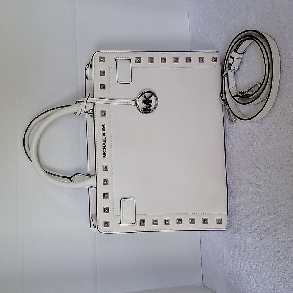 Michael Kors Rayne Optic White medium leather satchel